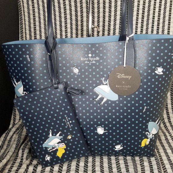 kate spade Handbags - MAKE AN OFFER kate spade alice polka dot white reversible tote blue new with tag